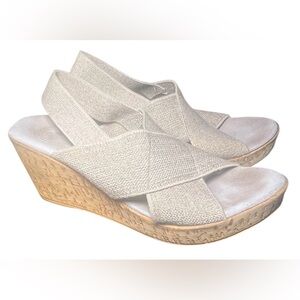 CHARLESTON SHOE CO. Cream Wedge Sandals with Elastic Straps